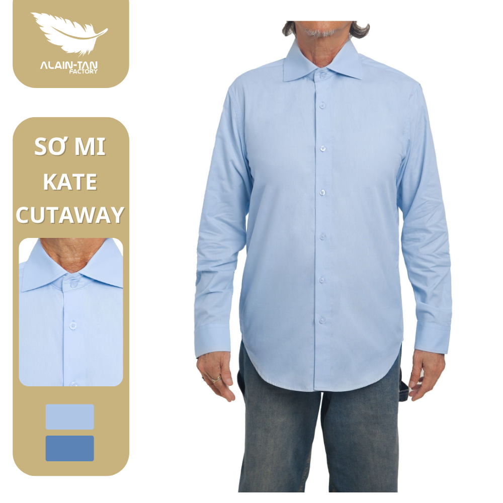 Áo sơ mi vải Kate form dáng Regular, cổ áo Cut Away