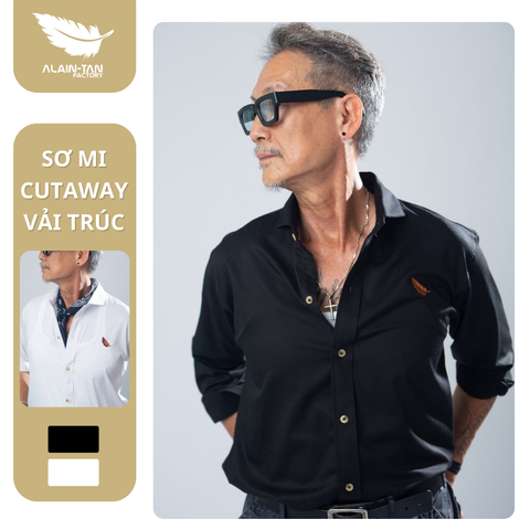  Sơ Mi cổ Cut away chất liệu vải trúc 