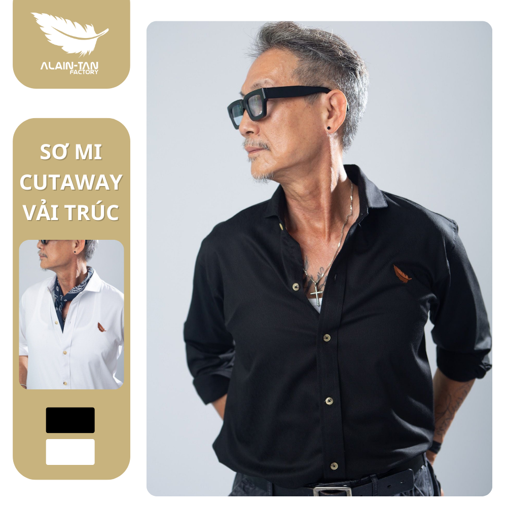 Sơ Mi cổ Cut away chất liệu vải trúc