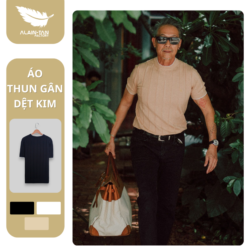 Áo thun gân cổ tròn dệt kim cao cấp