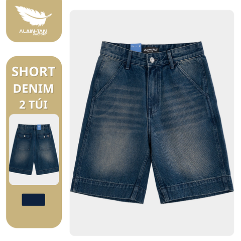  Quần Short Denim Xanh Đậm 2 Túi Nắp Sau 