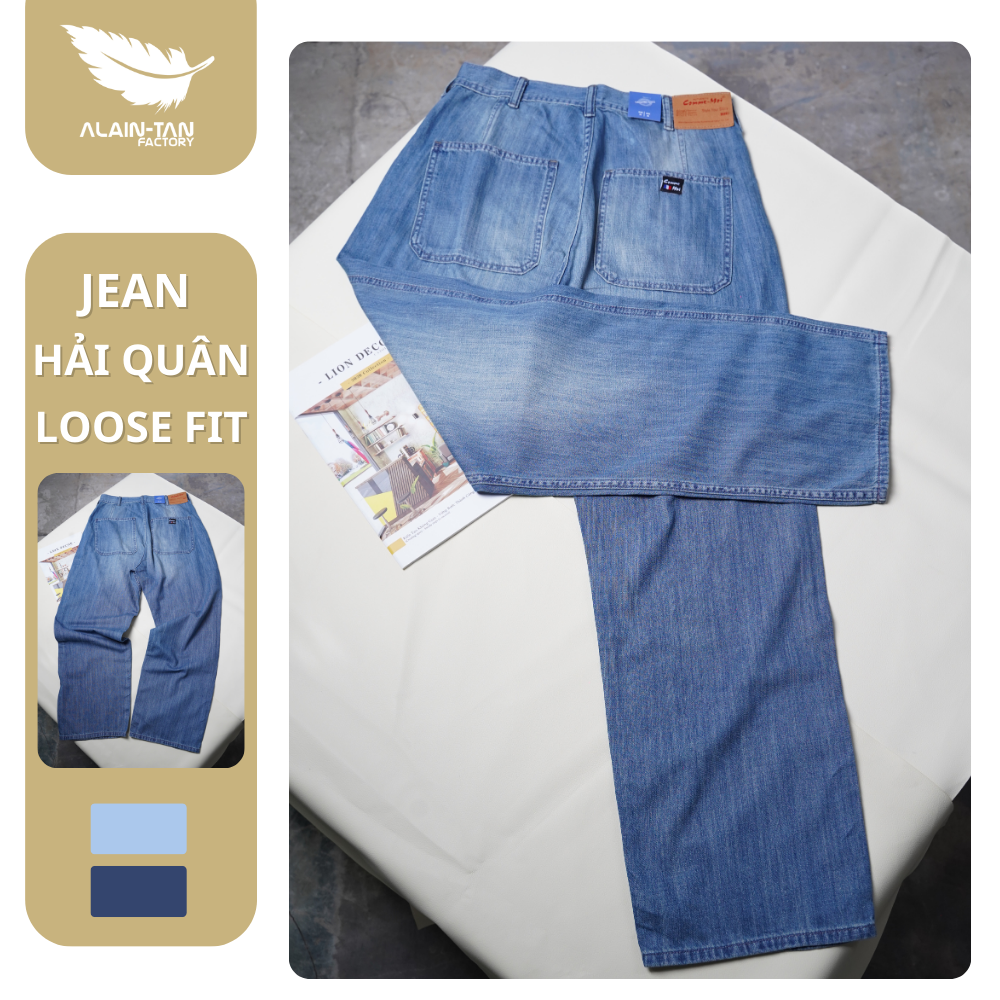 Quần Denim Mỏng Ống Suông Phong Cách Hải Quân