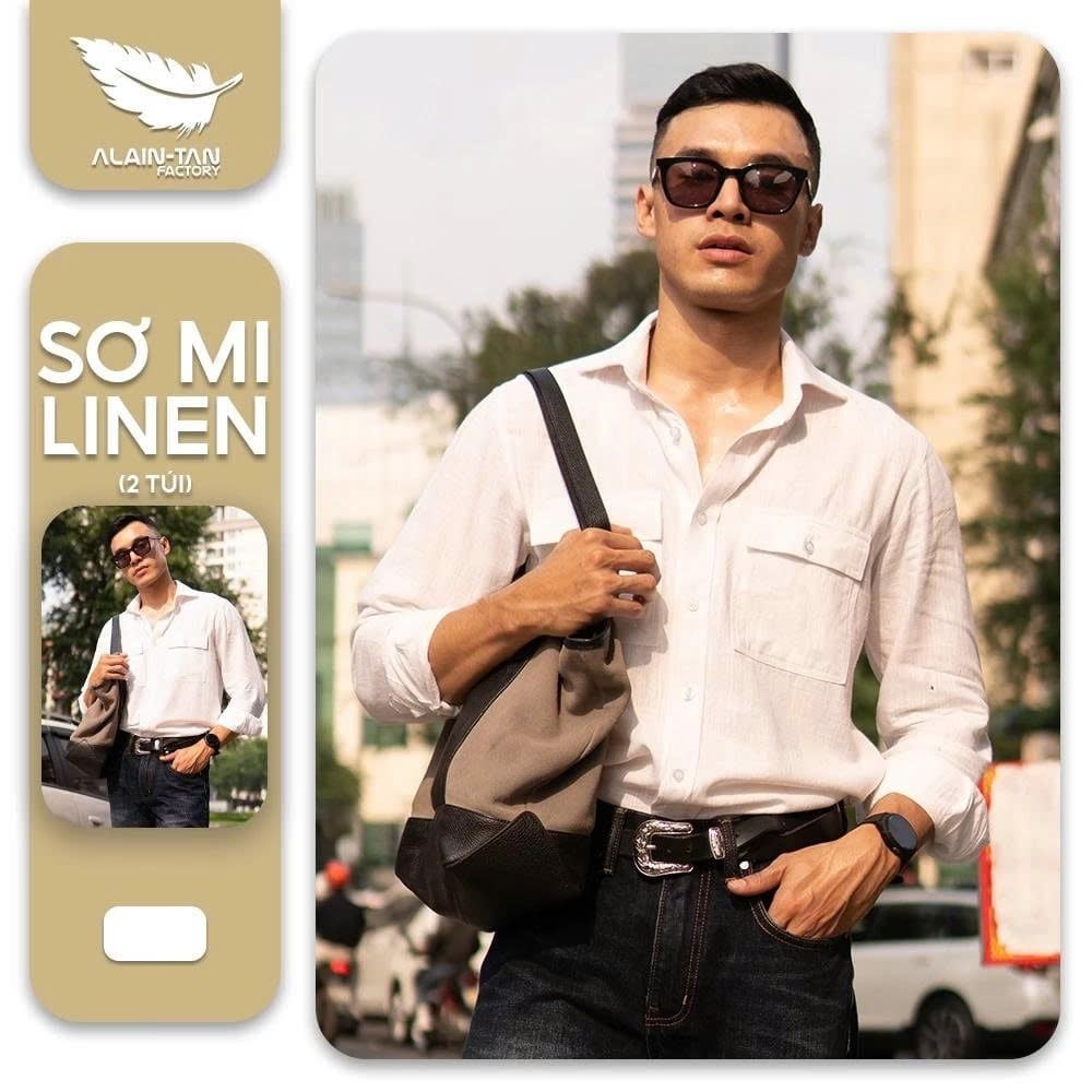 Sơ Mi Linen Hai Túi Phong Cách Retro Cổ Cutaway