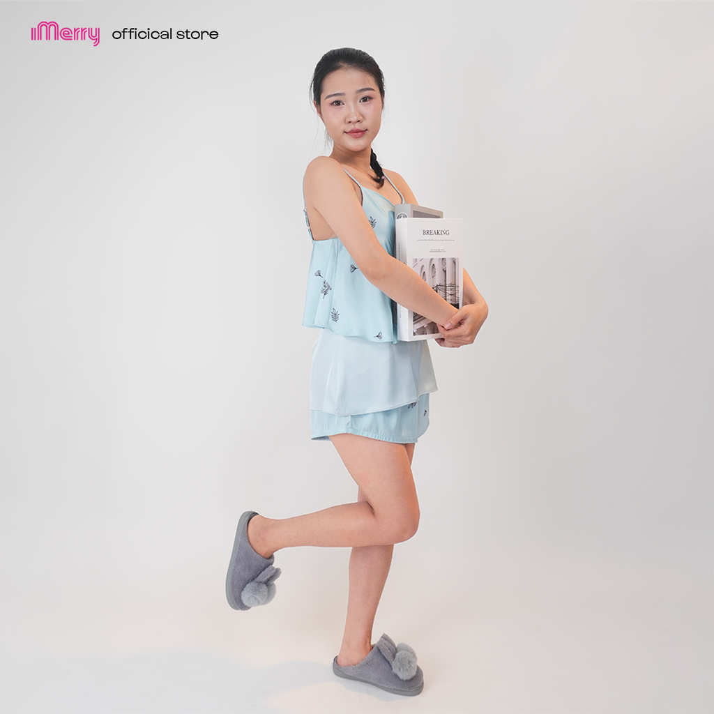 Bộ ngủ lụa ngắn hai lớp iMerry chất lụa latin cao cấp mềm mại thoáng mát năng động trẻ trung BD004