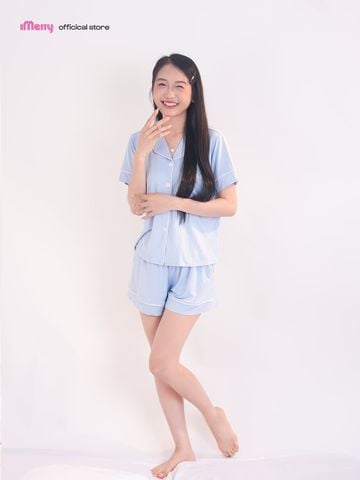 Bộ Pijama Chérie Bamboo By iMerry chất sợi tre tay ngắn quần ngắn thoáng mát họa tiết trơn BD016
