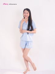 Bộ Pijama Chérie Bamboo By iMerry chất sợi tre tay ngắn quần ngắn thoáng mát họa tiết trơn BD016