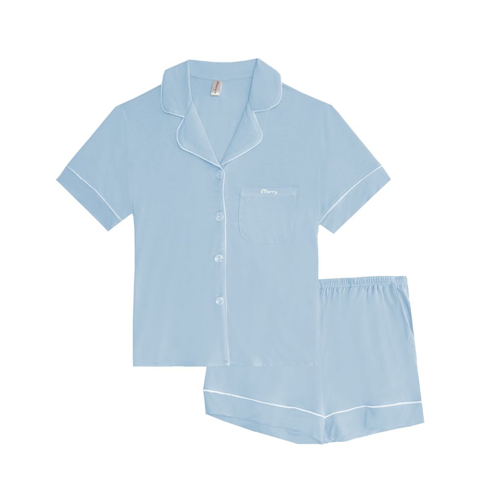 Bộ Pijama Chérie Bamboo By iMerry chất sợi tre tay ngắn quần ngắn thoáng mát họa tiết trơn BD016