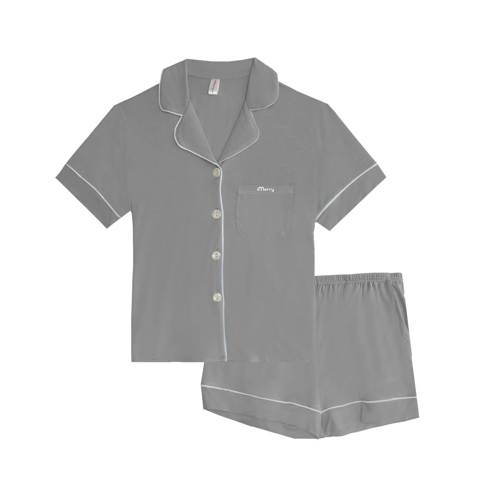 Bộ Pijama Chérie Bamboo By iMerry chất sợi tre tay ngắn quần ngắn thoáng mát họa tiết trơn BD016