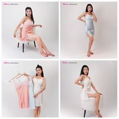 Đầm ngủ nữ hai dây phối ren iMerry chất liệu lụa Latin cao cấp mềm mại thoáng mát đồ ngủ mặc nhà xẻ tà quyến rũ DN001