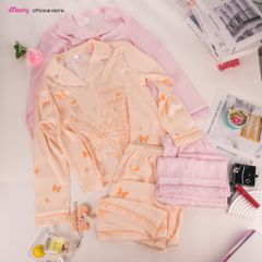 BỘ ĐỒ NGỦ LỤA DÀI TAY iMerry HỌA TIẾT CÁNH BƯỚM MỀM MẠI, THOÁNG MÁT, SANG TRỌNG CHO NỮ BD008