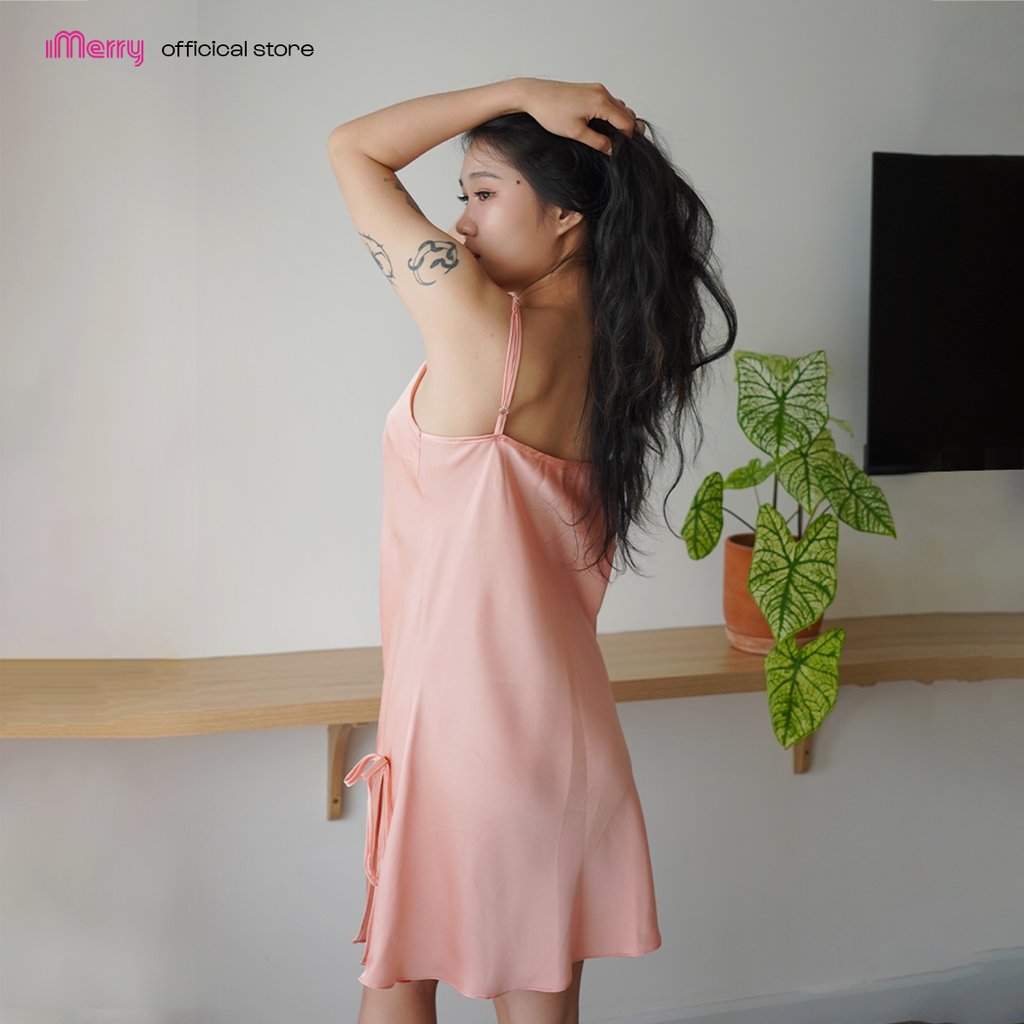 Đầm ngủ nữ hai dây iMerry chất liệu lụa Latin cao cấp mềm mại thoáng mát đồ ngủ mặc nhà xẻ tà quyến rũ DN003
