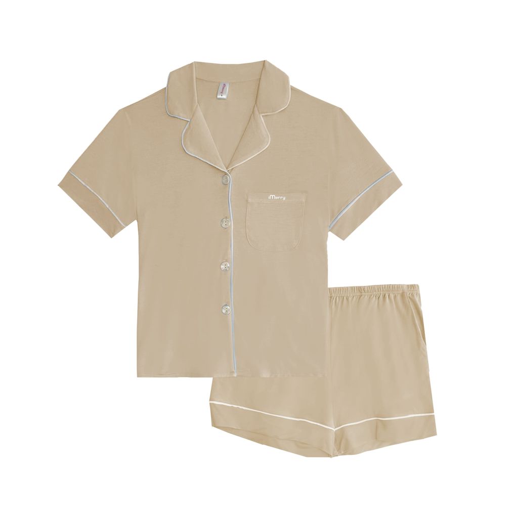 Bộ Pijama Chérie Bamboo By iMerry chất sợi tre tay ngắn quần ngắn thoáng mát họa tiết trơn BD016