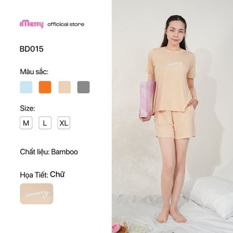 Đồ bộ đồ mặc nhà Pijama đùi nữ cổ tròn iMerry chất sợi tre tay ngắn quần ngắn co giãn thoáng mát họa tiết trơn BD015