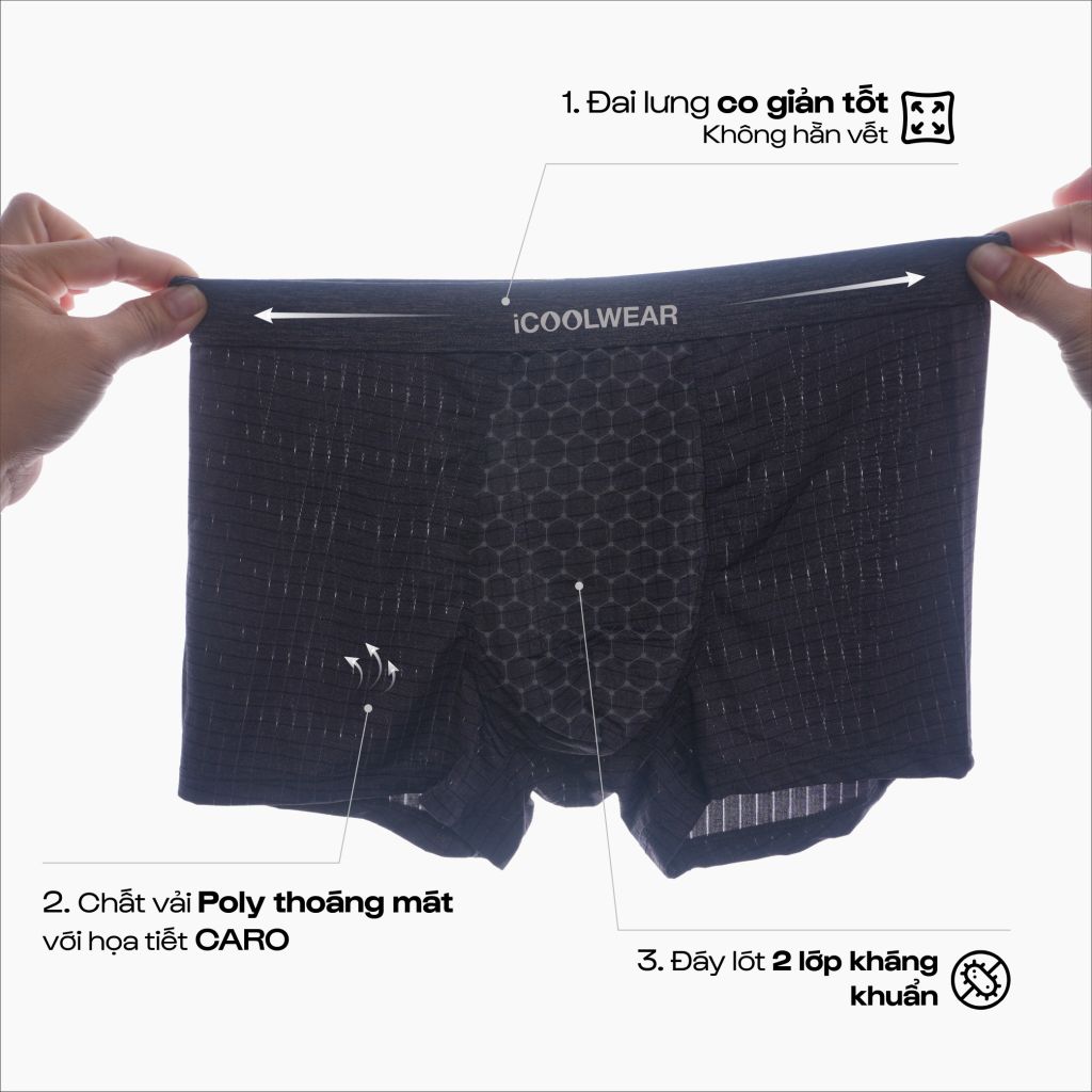 Combo 3 Quần lót nam cao cấp iCOOLWEAR, Quần boxer nam thun lạnh họa tiết ca rô, mềm mại, co giãn VN015