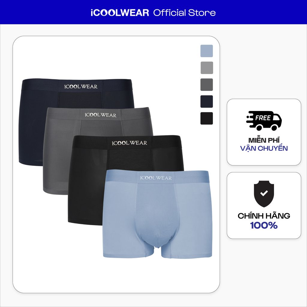 Combo 4 quần sịp nam BOXER ICOOLWEAR thun lạnh cao cấp, co giãn 4 chiều, kháng khuẩn tốt - VN004