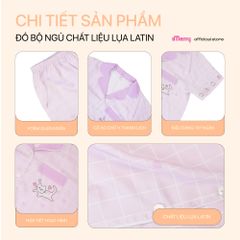 Bộ pyjama lụa nữ iMerry tay ngắn quần ngắn họa tiết mèo dễ thương đính nút ốc xà cừ cao cấp BD007