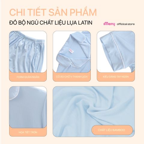 Bộ Pijama Chérie Bamboo By iMerry chất sợi tre tay ngắn quần ngắn thoáng mát họa tiết trơn BD016