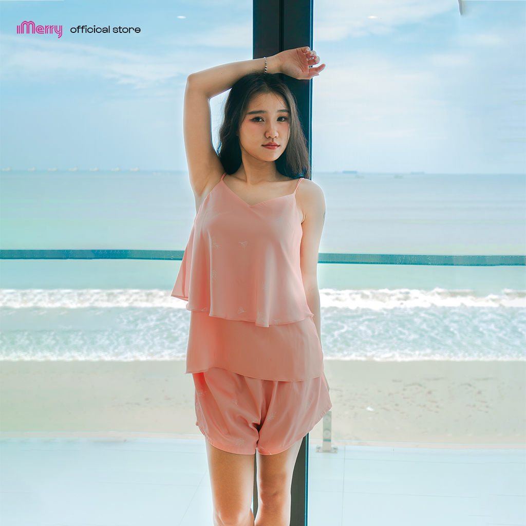 Bộ ngủ lụa ngắn hai lớp iMerry chất lụa latin cao cấp mềm mại thoáng mát năng động trẻ trung BD004