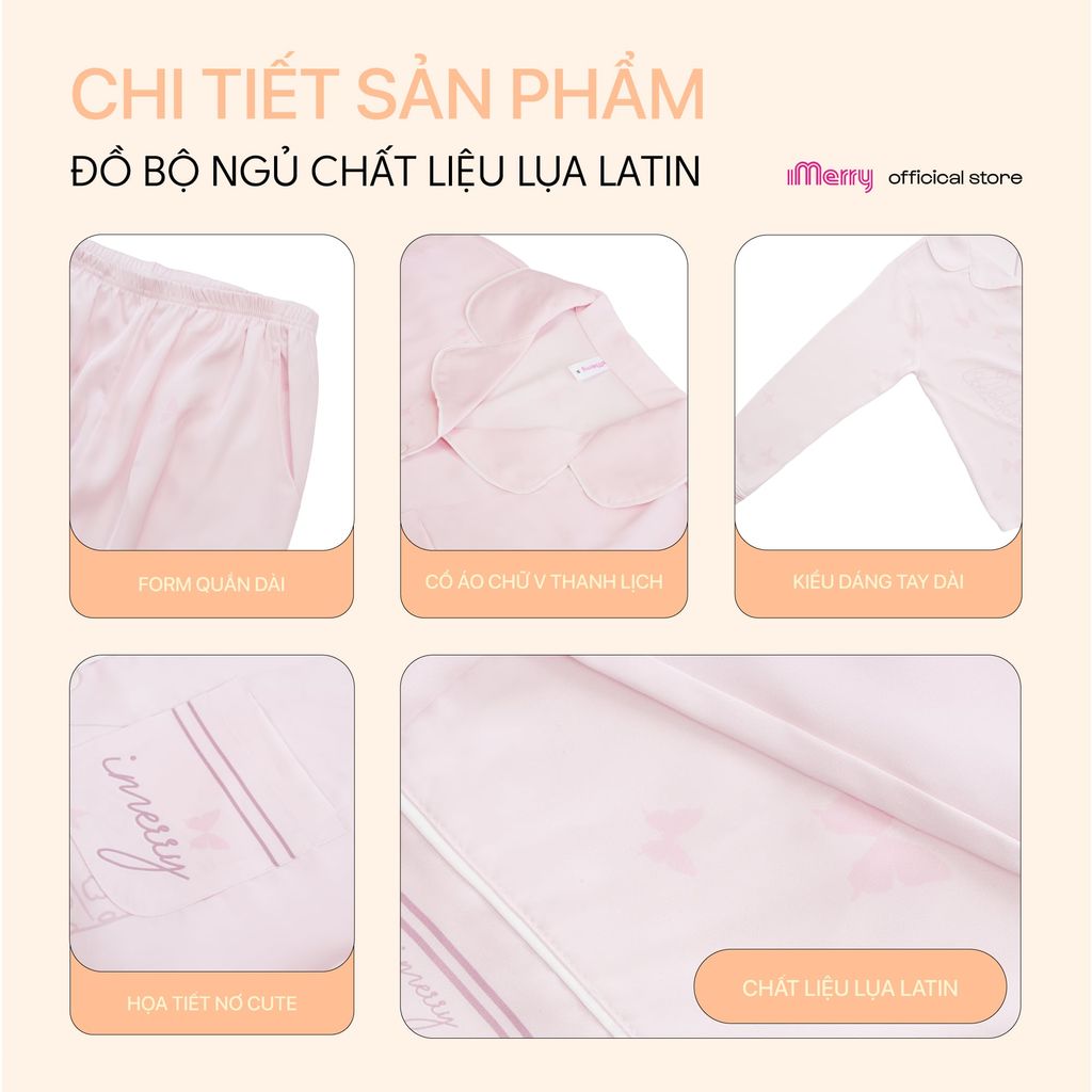 BỘ ĐỒ NGỦ LỤA DÀI TAY iMerry HỌA TIẾT CÁNH BƯỚM MỀM MẠI, THOÁNG MÁT, SANG TRỌNG CHO NỮ BD008