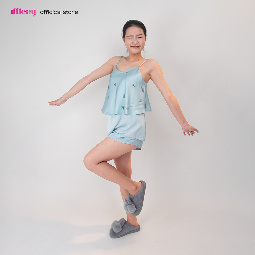 Bộ ngủ lụa ngắn hai lớp iMerry chất lụa latin cao cấp mềm mại thoáng mát năng động trẻ trung BD004