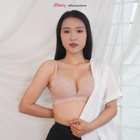 Áo lót ren iMERRY không gọng thoải mái, không mút nâng nhẹ, phối ren tinh xảo VA006