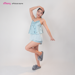 Bộ ngủ lụa ngắn hai lớp iMerry chất lụa latin cao cấp mềm mại thoáng mát năng động trẻ trung BD004