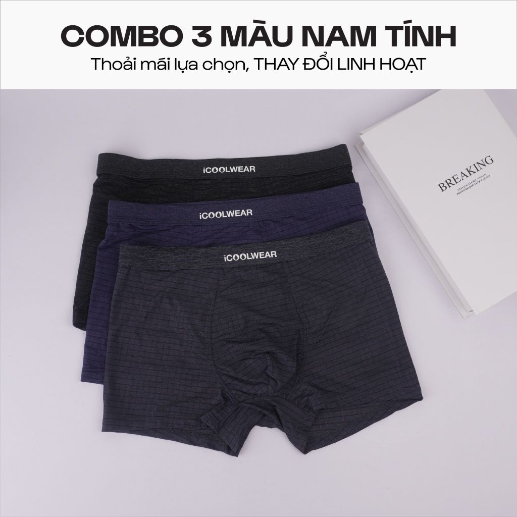 Combo 3 Quần lót nam cao cấp iCOOLWEAR, Quần boxer nam thun lạnh họa tiết ca rô, mềm mại, co giãn VN015