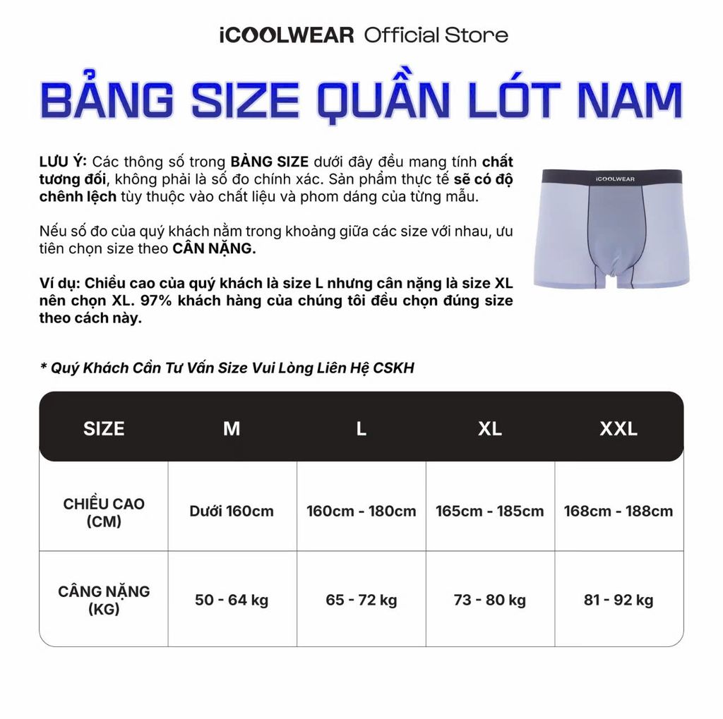 Combo 4 quần sịp nam BOXER ICOOLWEAR thun lạnh cao cấp, co giãn 4 chiều, kháng khuẩn tốt - VN004
