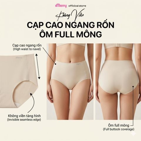 COMBO 3 Quần lót nữ không viền iMerry cạp cao ngang rốn su trơn mỏng nhẹ ,ôm full mông, không lộ viền khi mặc VQ004