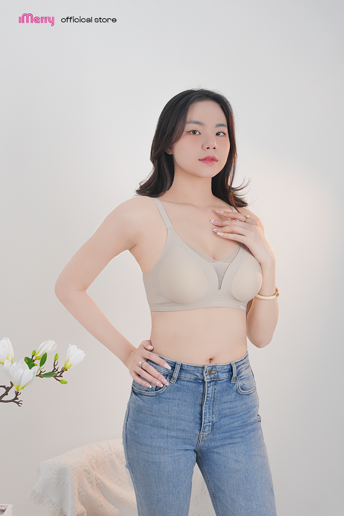 Áo lót su nữ iMerry phối ren chữ V siêu push up 7 cm với mút dày 4cm giúp nâng vòng 1 tự nhiên VA078
