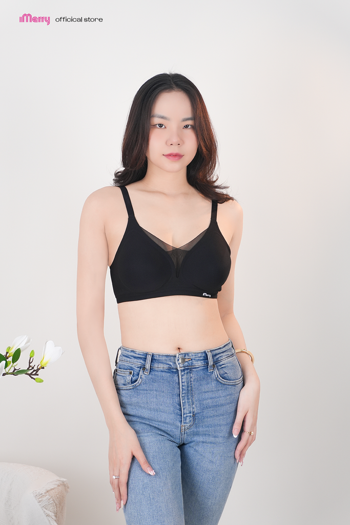 Áo lót su nữ iMerry phối ren chữ V siêu push up 7 cm với mút dày 4cm giúp nâng vòng 1 tự nhiên VA078