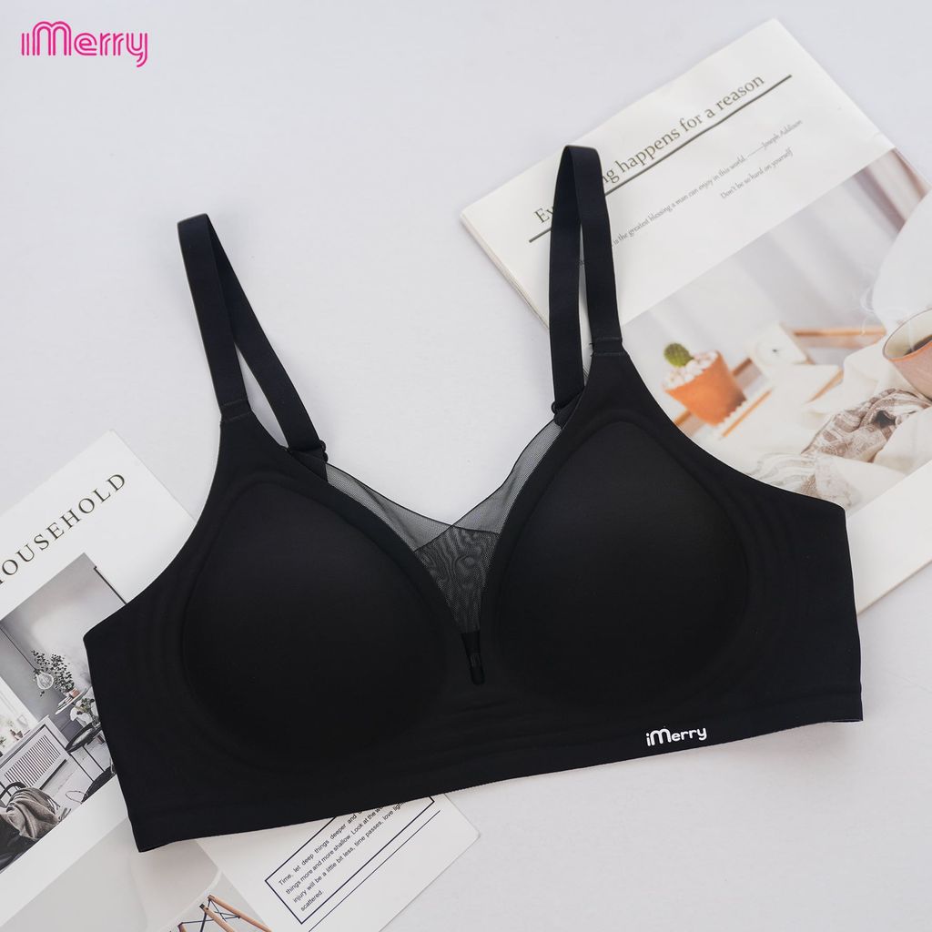 Áo lót su nữ iMerry phối ren chữ V siêu push up 7 cm với mút dày 4cm giúp nâng vòng 1 tự nhiên VA078
