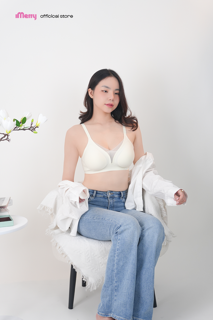 Áo lót su nữ iMerry phối ren chữ V siêu push up 7 cm với mút dày 4cm giúp nâng vòng 1 tự nhiên VA078