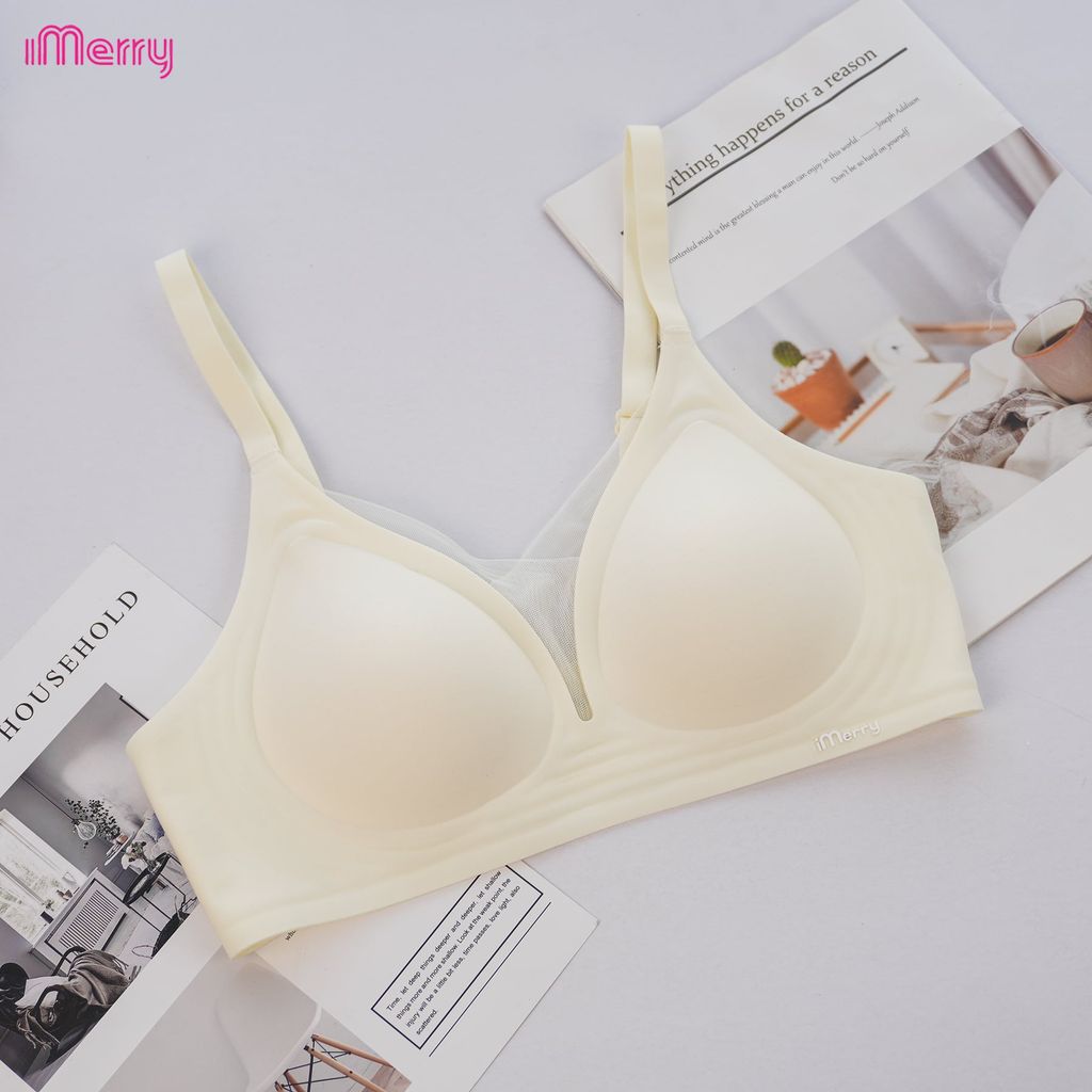 Áo lót su nữ iMerry phối ren chữ V siêu push up 7 cm với mút dày 4cm giúp nâng vòng 1 tự nhiên VA078
