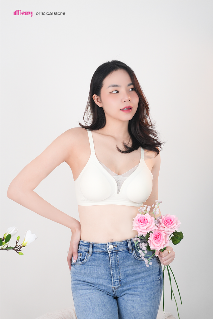 Áo lót su nữ iMerry phối ren chữ V siêu push up 7 cm với mút dày 4cm giúp nâng vòng 1 tự nhiên VA078