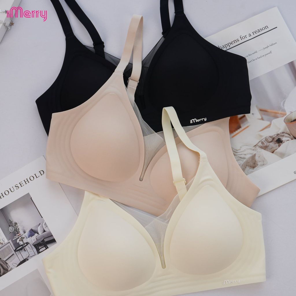 Áo lót su nữ iMerry phối ren chữ V siêu push up 7 cm với mút dày 4cm giúp nâng vòng 1 tự nhiên VA078