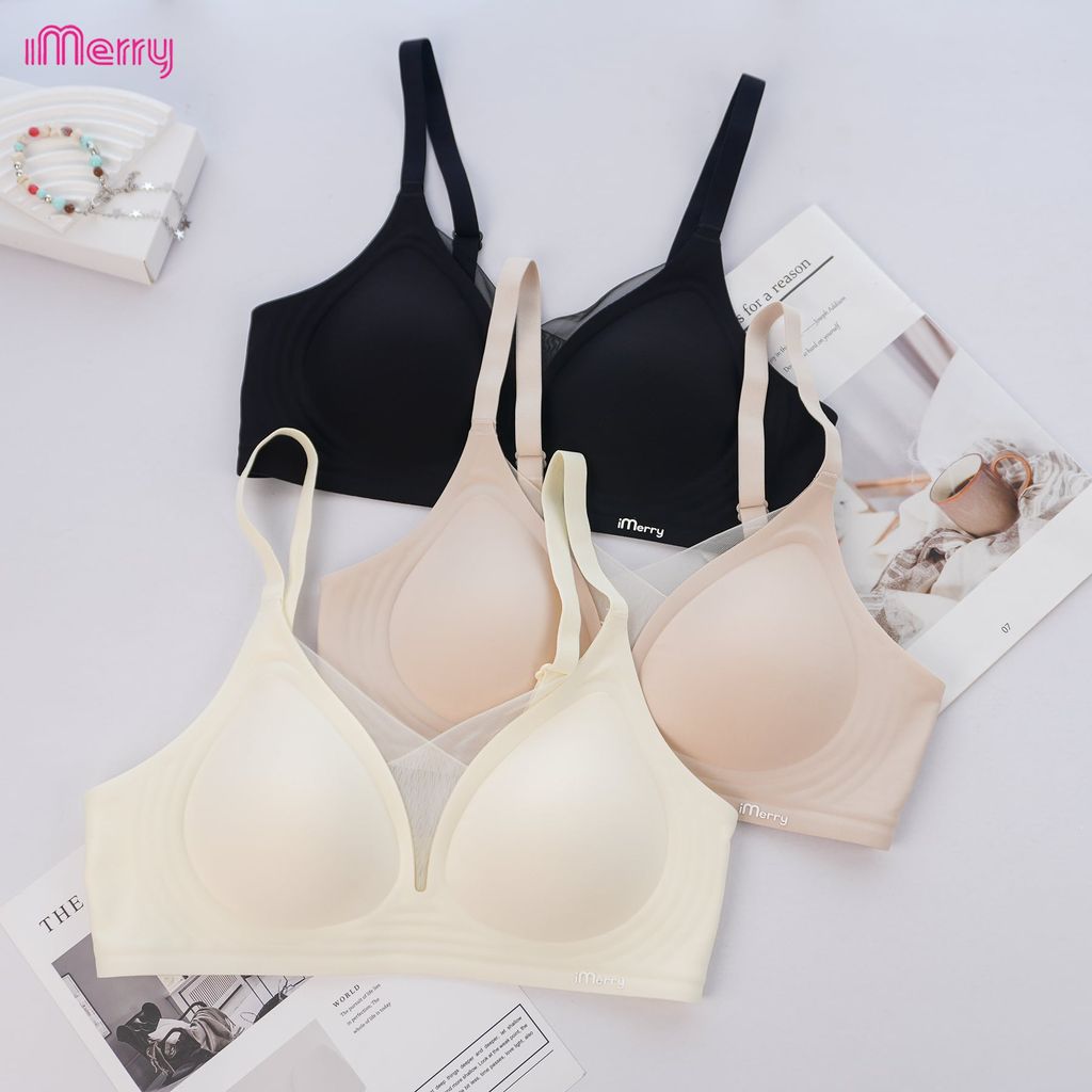 Áo lót su nữ iMerry phối ren chữ V siêu push up 7 cm với mút dày 4cm giúp nâng vòng 1 tự nhiên VA078