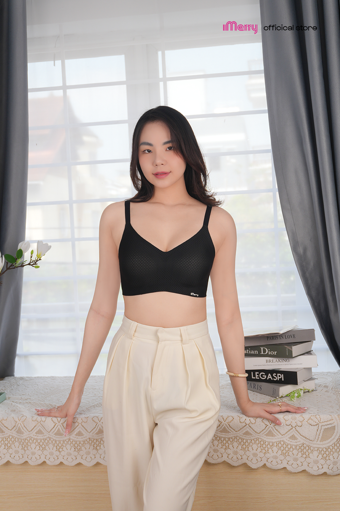 Áo lót su nữ iMerry không gọng,đệm vừa, nhẹ êm,bản lưng cao,hoạt tiết ca rô VA012