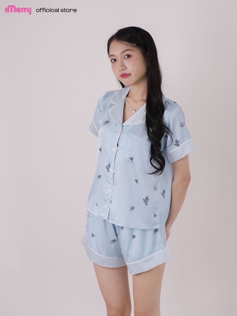 Bộ pyjama đùi lụa cao cấp iMerry chất latin, đồ bộ mặc nhà tay ngắn quần ngắn họa tiết in hoa BD011