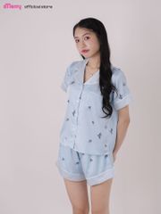 Bộ pyjama đùi lụa cao cấp iMerry chất latin, đồ bộ mặc nhà tay ngắn quần ngắn họa tiết in hoa BD011