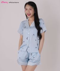 Bộ pyjama đùi lụa cao cấp iMerry chất latin, đồ bộ mặc nhà tay ngắn quần ngắn họa tiết in hoa BD011