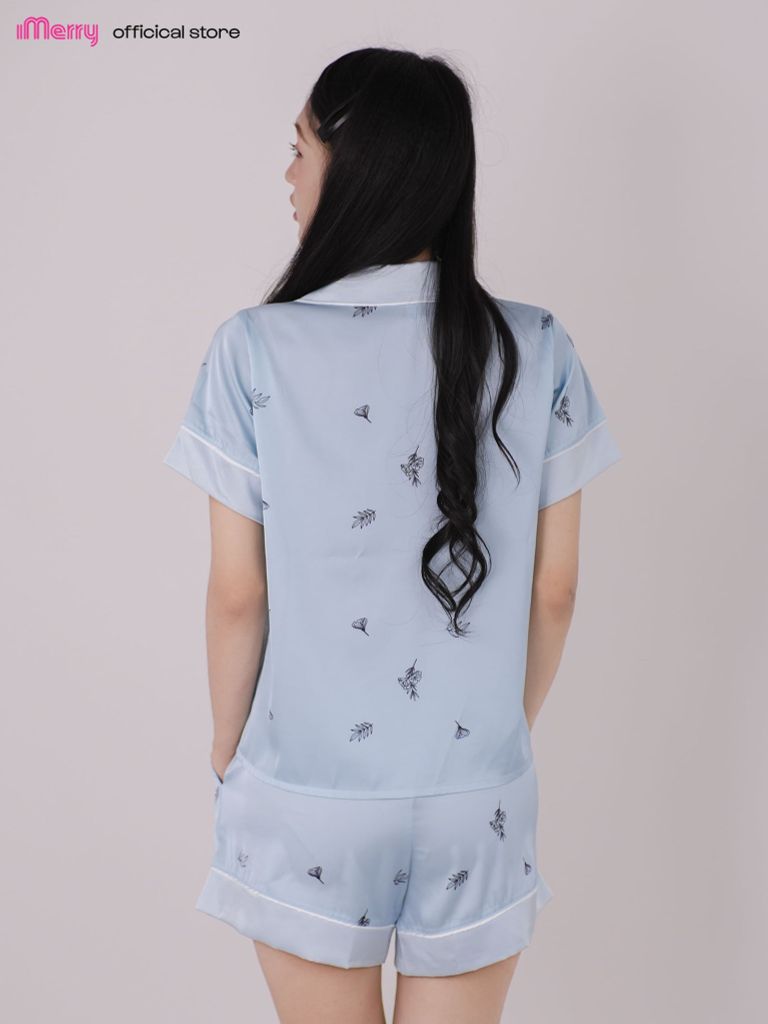Bộ pyjama đùi lụa cao cấp iMerry chất latin, đồ bộ mặc nhà tay ngắn quần ngắn họa tiết in hoa BD011