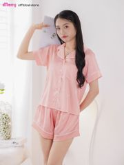 Bộ pyjama đùi lụa cao cấp iMerry chất latin, đồ bộ mặc nhà tay ngắn quần ngắn họa tiết in hoa BD011