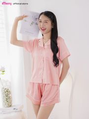 Bộ pyjama đùi lụa cao cấp iMerry chất latin, đồ bộ mặc nhà tay ngắn quần ngắn họa tiết in hoa BD011