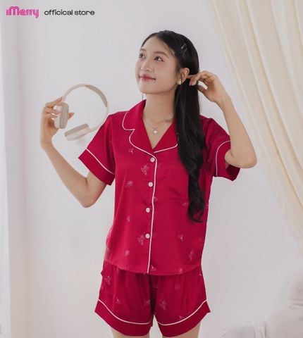 Bộ pyjama đùi lụa cao cấp iMerry chất latin, đồ bộ mặc nhà tay ngắn quần ngắn họa tiết in hoa BD011