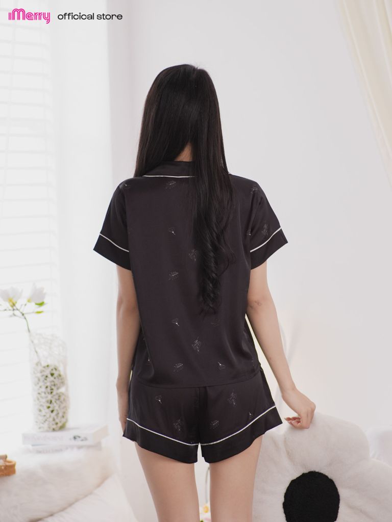 Bộ pyjama đùi lụa cao cấp iMerry chất latin, đồ bộ mặc nhà tay ngắn quần ngắn họa tiết in hoa BD011