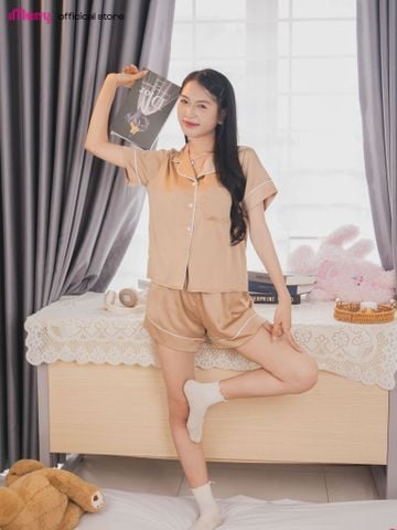 Bộ pyjama đùi lụa cao cấp iMerry chất latin, đồ bộ mặc nhà tay ngắn quần ngắn họa tiết trơn BD012
