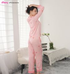 Bộ đồ ngủ nữ Pijama iMerry lụa trơn tay dài quần dài thiết kế sọc trẻ trung thanh lịch BD009