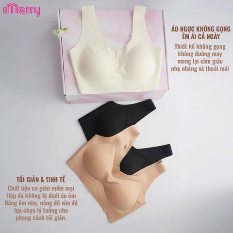 Áo lót su nữ tàng hình iMerry không gọng không móc cài mút mỏng dây vai bản lớn nhẹ êm BRA628