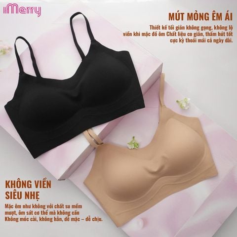 Áo lót su nữ tàng hình iMerry không gọng không móc cài mút mỏng dây vai bản nhỏ nhẹ êm BRA627